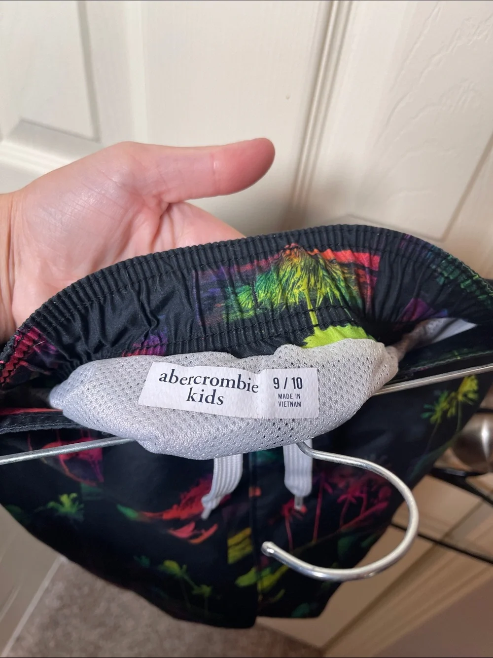 Kids Abercrombie & Fitch Neon Palm Print Black Swim Trunks